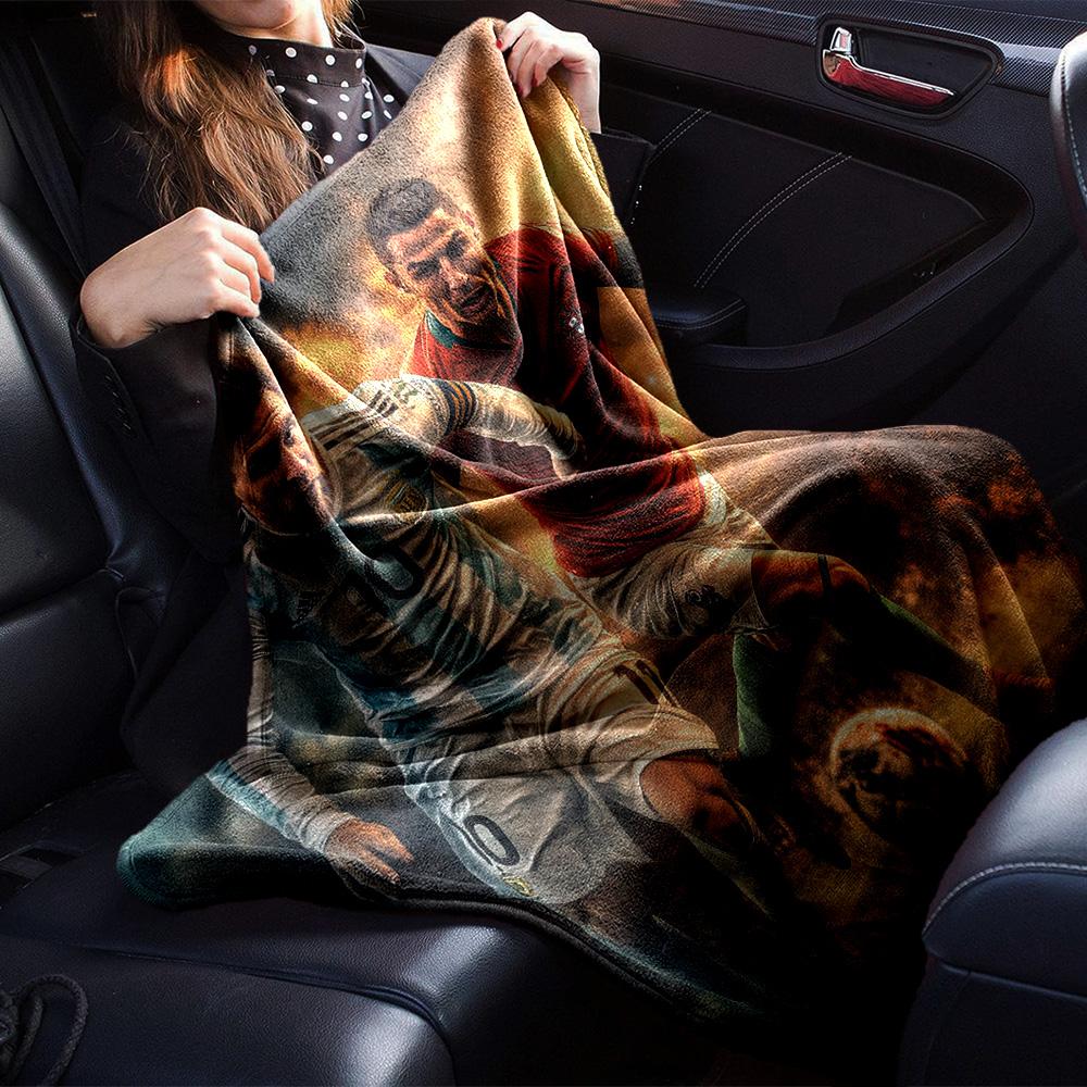 Messi Ronaldo Football Star Print Flannel Blanket Soft Warm Throw Blanket for Sofa Bedroom Home Decoration Fan Gift