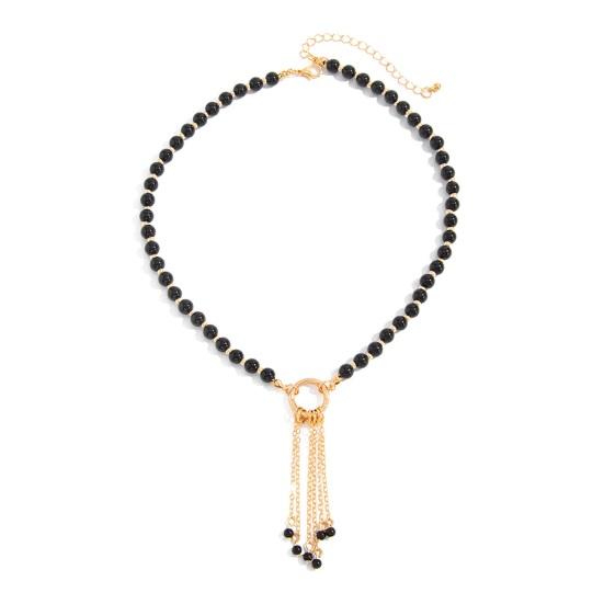Layered Black Lariat Necklace, Y Chain Long Necklace, Black Beads Punk Choker, Lariat Drop Chain Necklace, Jewelry Gift for E