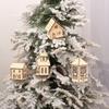 Small Wooden House Table Lamp Christmas Tree Hanging Ornaments Holiday Party Decoration Xmas Tree Pendants LED Light
