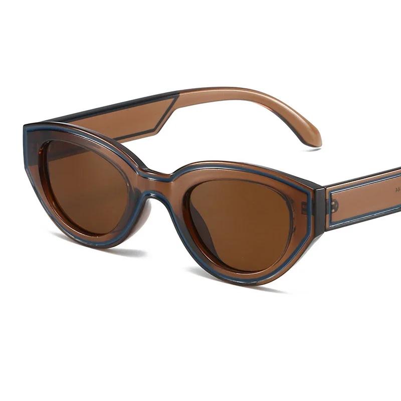 New Fashion Cat Eye Large Frame Sunglasses Woman Vintage Style Striped Decoration Trending Eyewear UV400 Eyeglasses