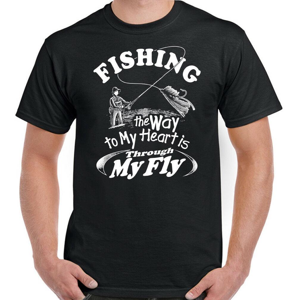 Fishing T-Shirt Fisherman Through My Fly Mens Funny Angler Rod Reel Tackle Top XL