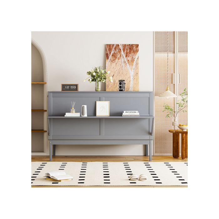 Pat de perete - MUVOE - 140x200 cm - Gri - Pliant - Somieră cu lamele