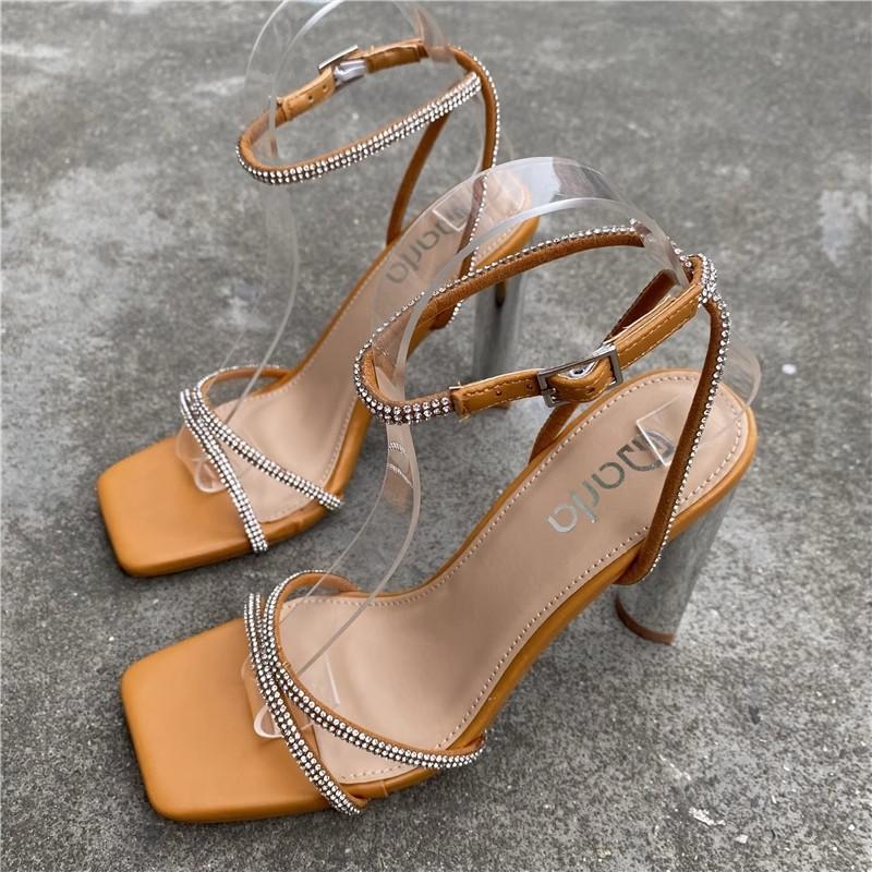 

Новые летние женские туфли с пайетками в европейском и американском стиле, модные туфли на высоком каблуке для женщин, сексуальные сандалии Zapatos Mujer 36 светло-коричневого