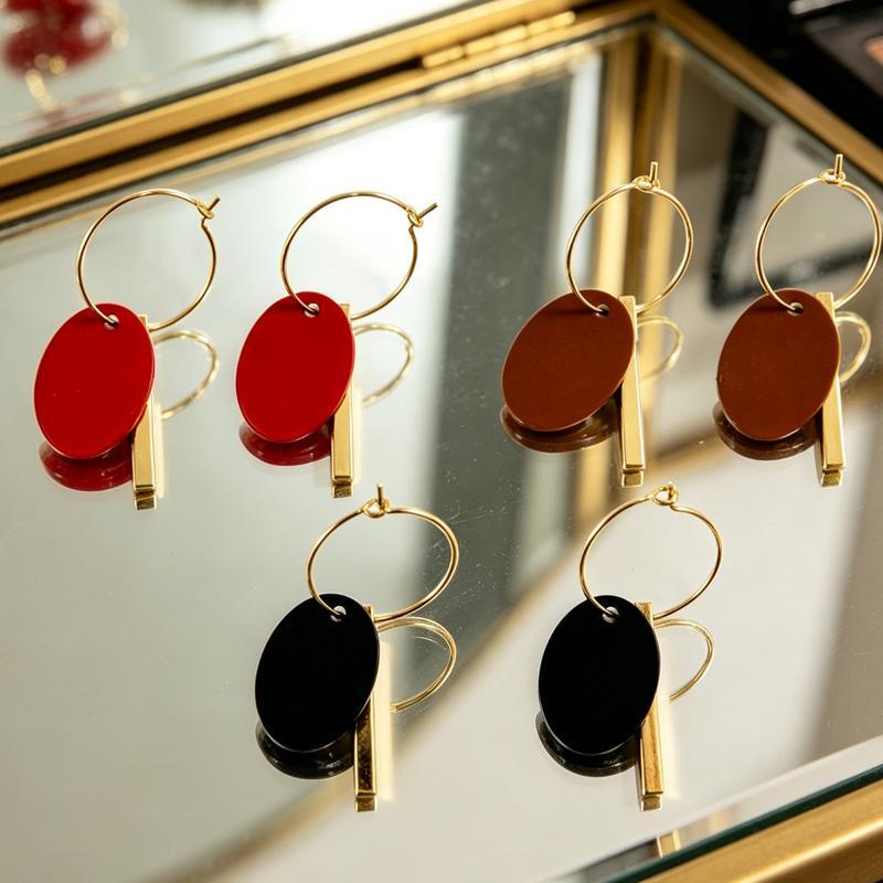Trendy Charm Alloy Mom Earrings Round Splice Long Strip Design Elegant Jewelry for Mother Daily Work Wear