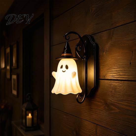 Personalisiertes Einweihungsgeschenk Niedliche Geister-Wandleuchte, Zaubererhut-Lampe, Dekorativer Einzigartiger Halloween-Lampenhalter für Hausflur Eingang Schlafzimmer Dekor