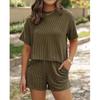 Women's Short-sleeved Wavy Round Neck Top Elastic Waist Shorts Two-piece Suit Ensemble Femme