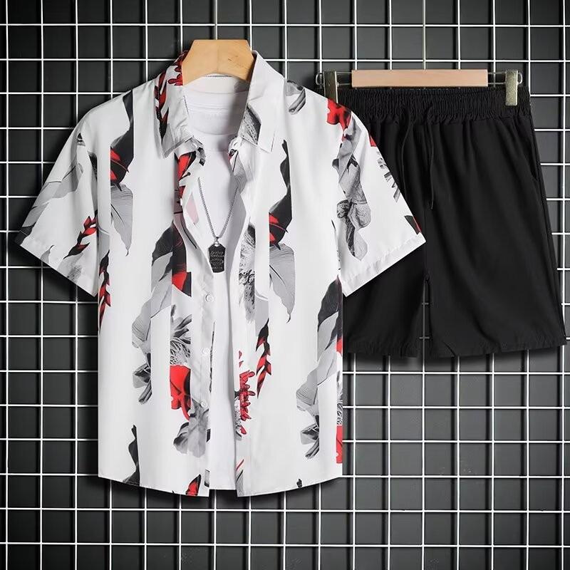 Men's Sanya Style Beach Set: Quick-Dry Floral Shirt & Swim Trunks