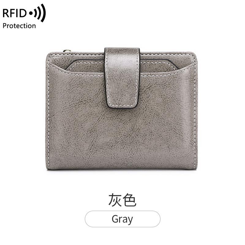 

Новый женский кошелек на молнии с пряжкой, карман для карт, кошелек для мелочи из масляной вощеной кожи, модный короткий кошелек серый