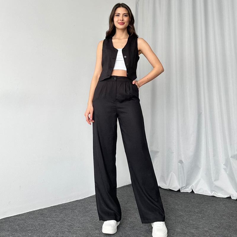 

Женский повседневный летний костюм из двух частей без рукавов и шорт 2024 года M чёрный