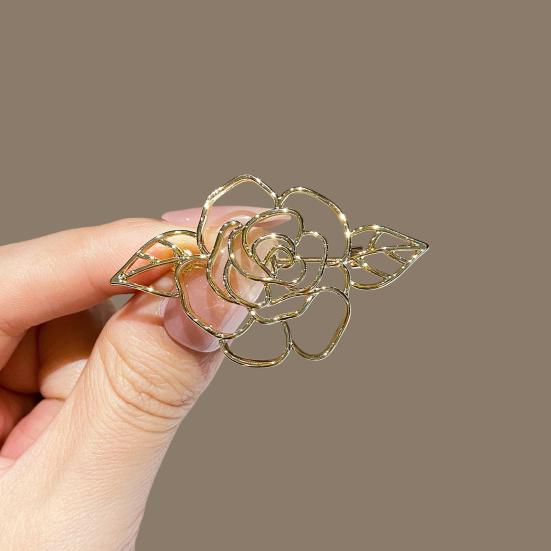 Women Brooch Hollow Rose Flower Design Polished Finish Brooch Pin Dress Coat Sweater Badge Versatile Fashion Accessory