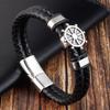 Black Genuine Leather Bracelet for Men Punk Braided Rope Steel Magnetic Button Male Bracelet Jewelry Birthday Gift