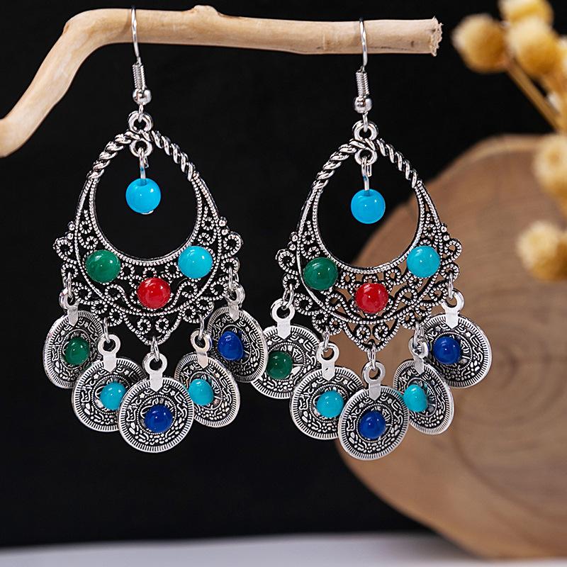 Bohemian Fringed Turquoise Earrings, Retro Minority Style Earrings, Personalized Temperament Earrings.