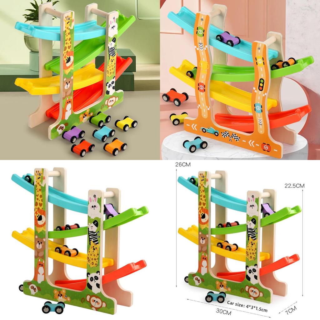 Wooden Kids Racing Track Car Toy With Inertia And Diy