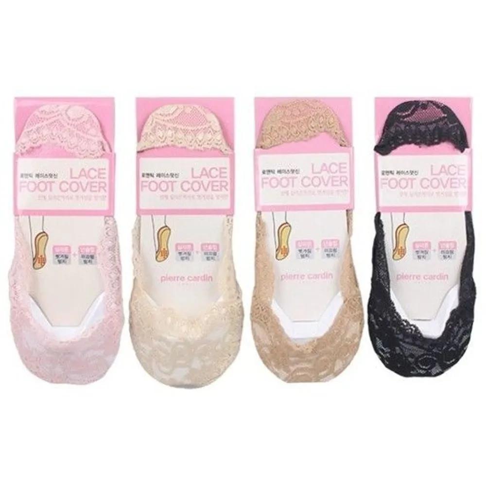 (Pierre Cardin) Women's Romantic Full Lace Footwear 3 Pairs Silicone Fake Socks Non-Slip