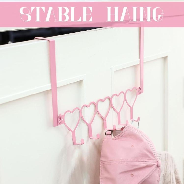Pink Metal Over Door Hook for Clothes Bags Towels Easy Installation Coat Hanger Space Saving Storage Solution