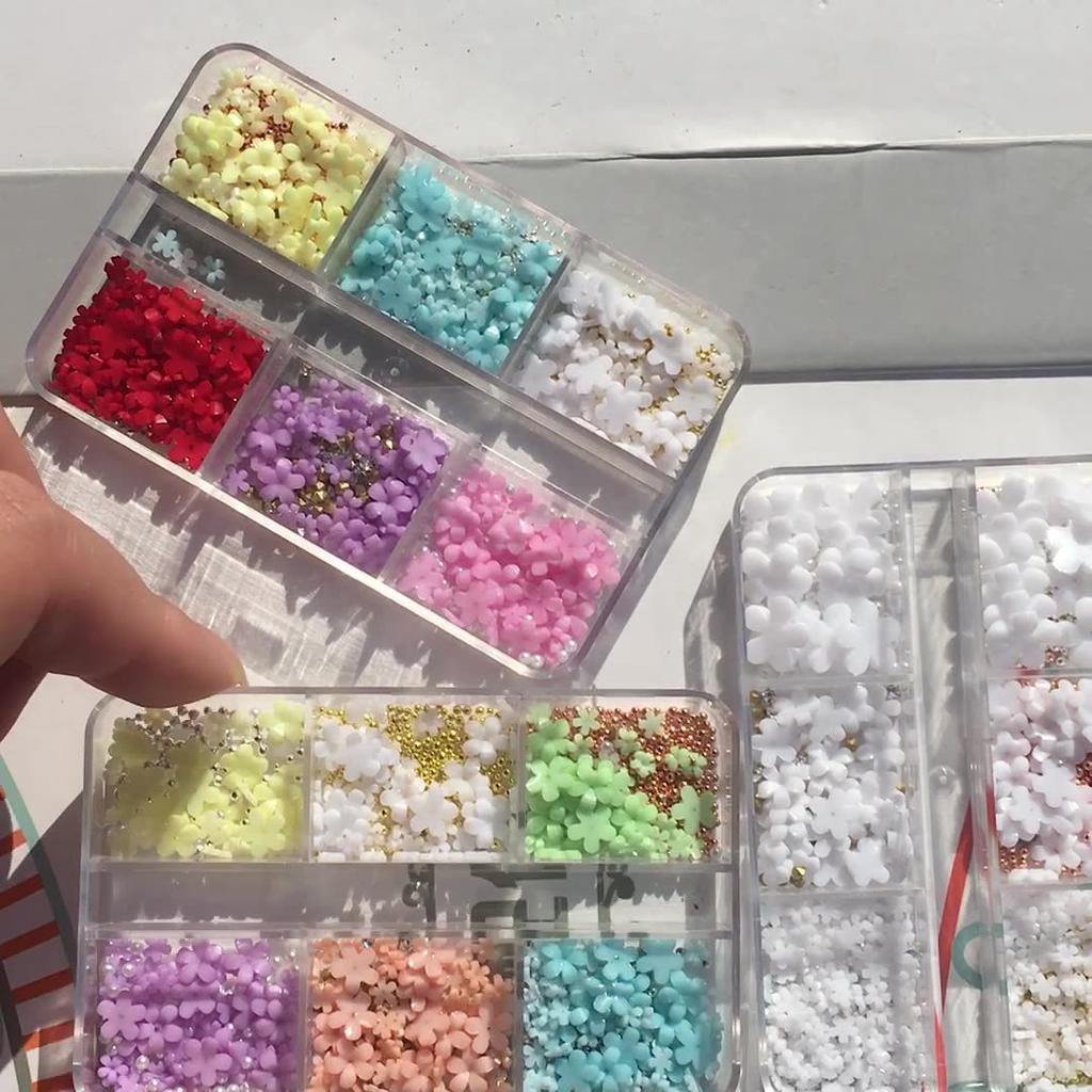 Nail Art Five-Petal Flower Ornament Macaron Three-Dimensional Resin Steel Ball Nail Art Jewelry Mixed