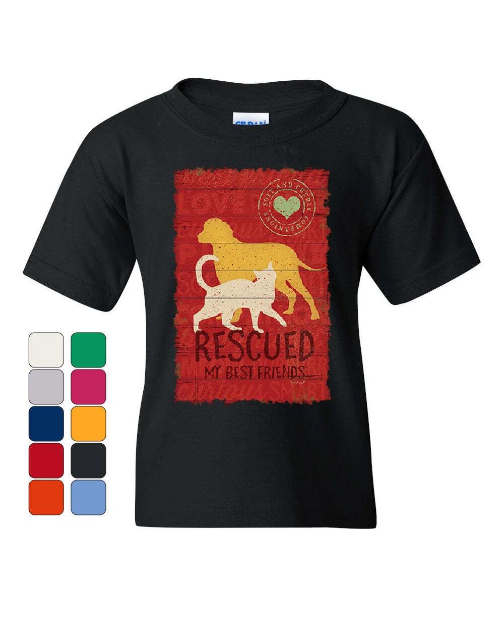 Rescued my Best Friends Youth kids boys T-Shirt Animal Shelter Dog Cat Lovers Kids Tee 130