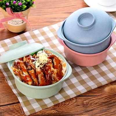 Kids Wheat Straw Instant Noodles Bowl Soup Food Container with Lid Kitchen Tableware Insulation Anti-Rice Bowl Dinnerware