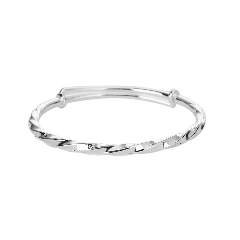 S990 Full Silver Twisted Smooth Solid Pure Silver Bracelet with Push Pull Adjustable Bracelet Women's Personalized Silver Bracelet Handpiece