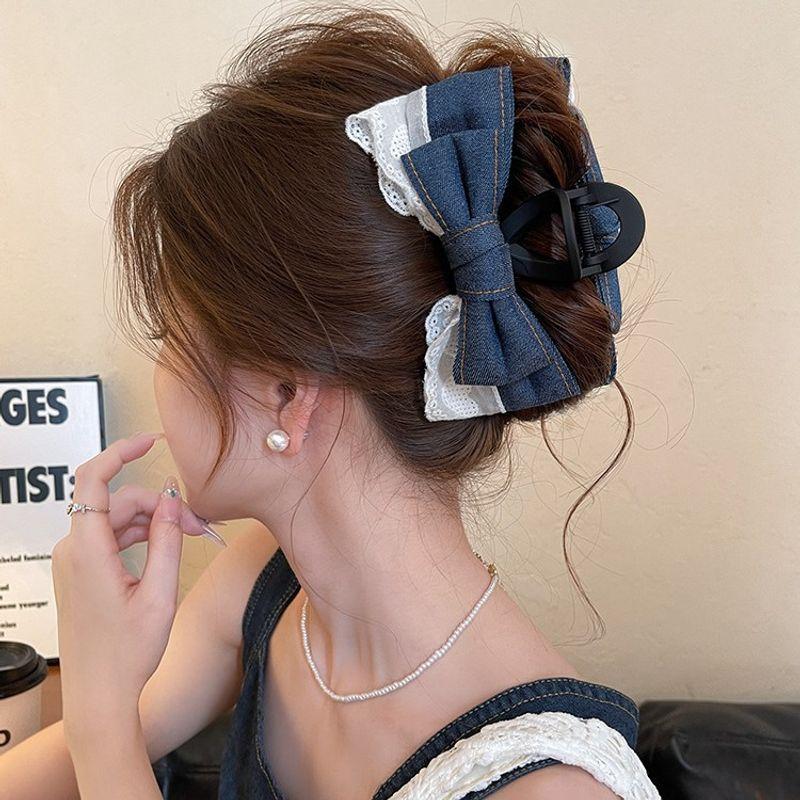 1pc Korean Style Fashionable Denim Bow Clip, New High-end Hair Clip, Large Shark Clip Headpiece At the Back of the Head