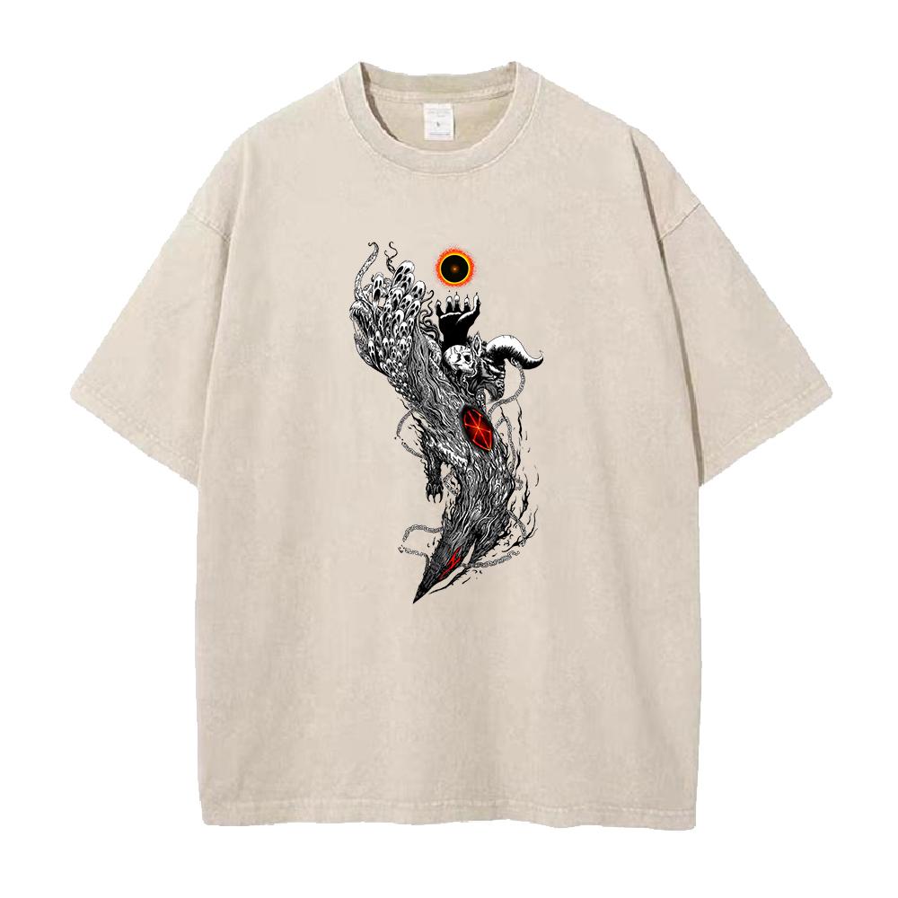 Japan Anime Berserk Guts Graphic Printed T Shirt Men Washed Cotton Tshirts Vintage Manga Tshirt Harajuku Male High Quality Tops