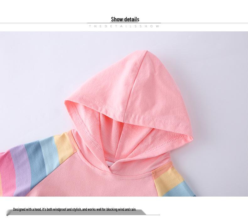 2026 Spring/Autumn Ruffle Rainbow Cartoon Girls' Long Sleeve Hooded Princess Dress