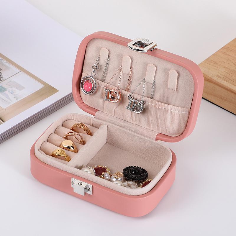Pastel Double-layer Jewelry Storage Box for Earrings, Rings, and Necklaces - Portable PU Case