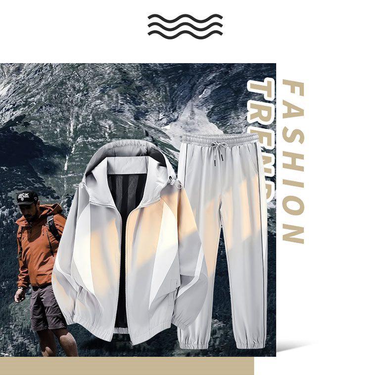Men's Spring & Autumn Loose Fit Sports Suit: Stand-up Collar Jacket & Long Pants, Plus Size Two-Piece Set