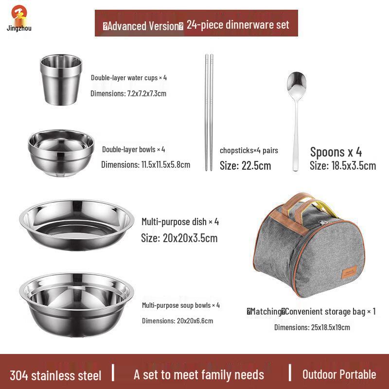 Jingzhou 304 Stainless Steel Camping Tableware Set