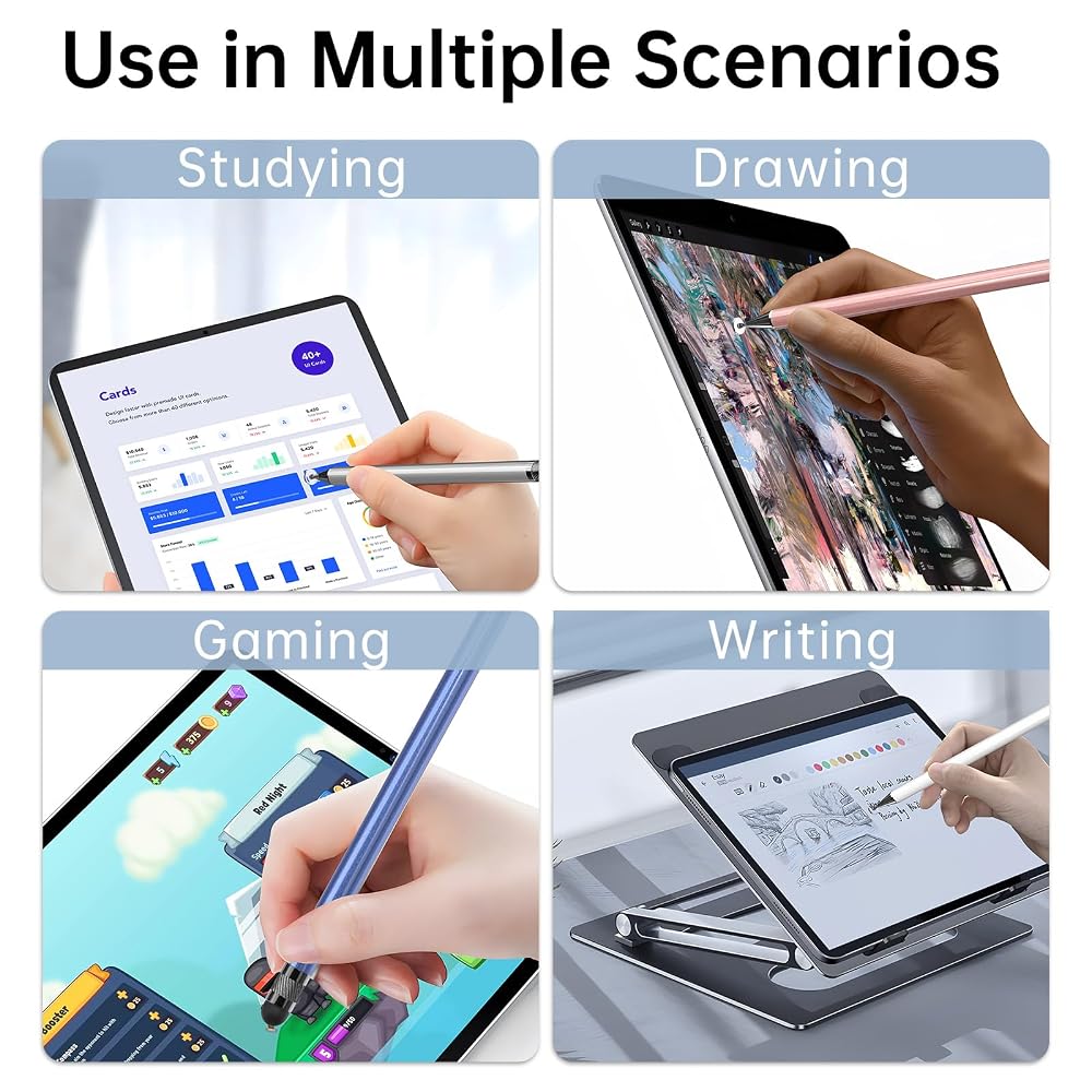 Bopomofo 2-in-1 Stylus Touch Pen Set of 5 Disc & Rubber Tip High Sensitivity and Precision