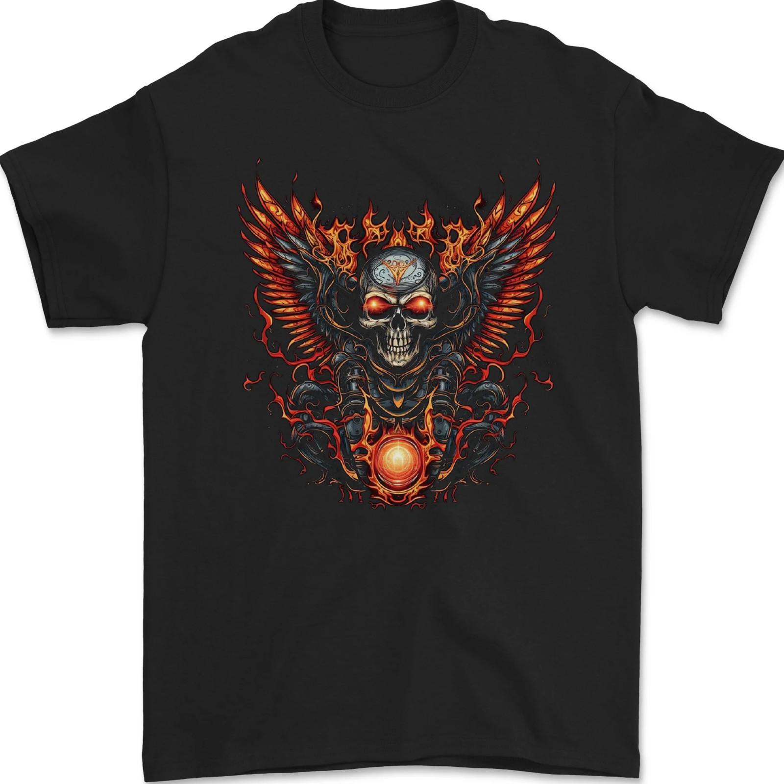 26 Biker Wings Motorbike Motorcycle Skull Mens T-Shirt 100% Cotton Unisex T-Shirt L