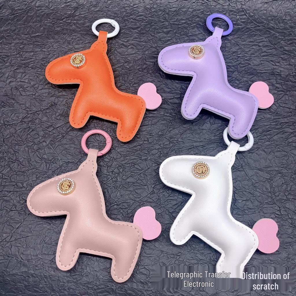 Trendy Brand Year of the Horse Genuine Leather Keychain Pendant - High-End Little Horse Charm for Bags & Clothing Accessories
