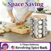 Stainless Steel 360° Rotating Spice Rack 16 Glass Jars 3oz Revolving Seasoning Organizer for Kitchen Countertop Cabinet