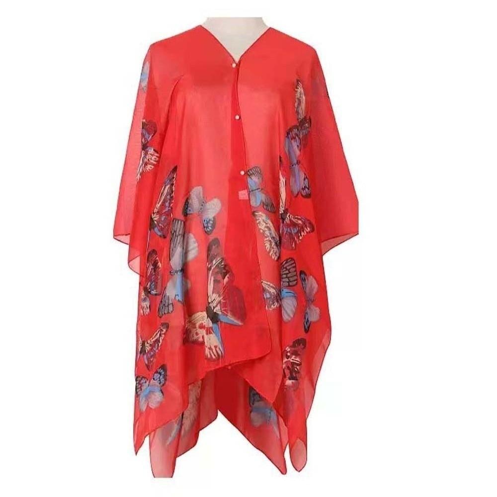 Breathable Thin Large Scarf with Buckle Seaside Vacation Cloak Sunscreen Butterfly Shawl  Gift