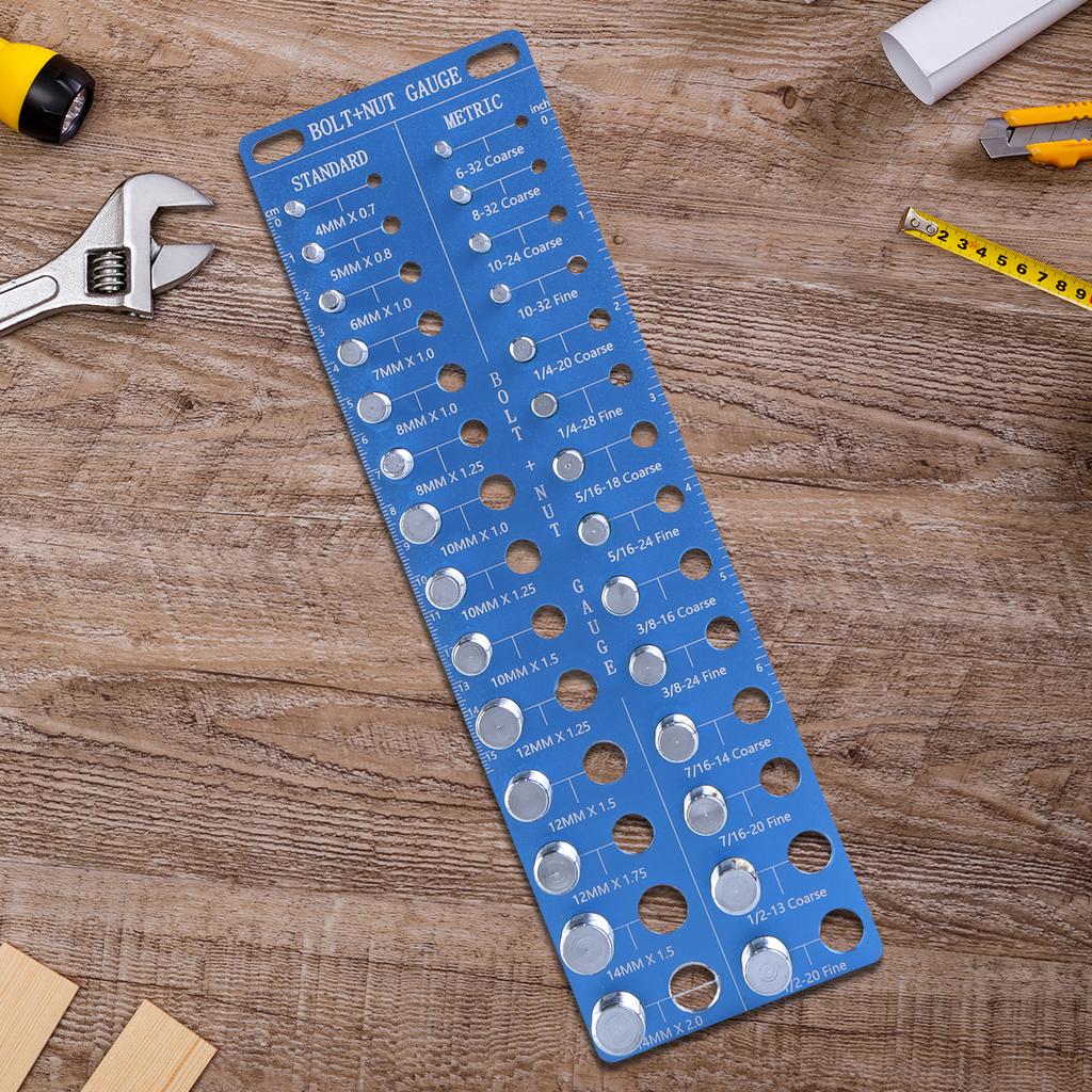 Nut and Bolt Identifier Gauge with 14 SAE & 14 Metric Sizes Screw Size Checker for Screw Nut Bolt Size Finder Classification