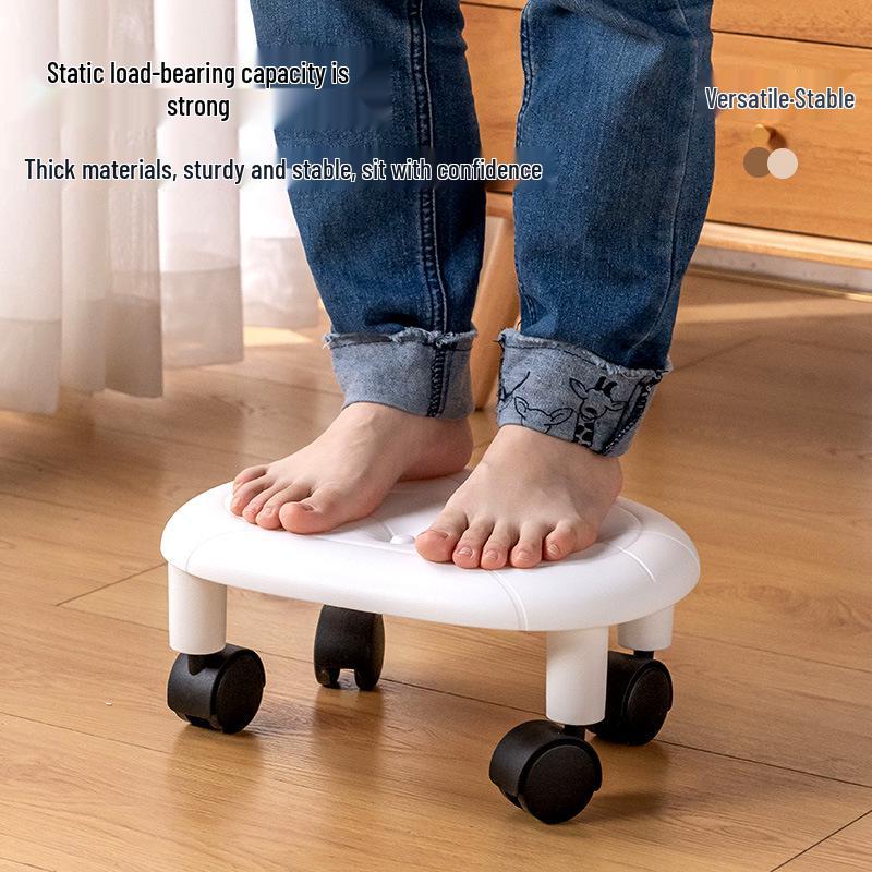 Movable Faux Leather Stool with Wheels for Living Room or Bedroom
