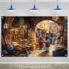 2D Flat Surface, 1-piece Moroccan Market Tapestry Background Fabric, Suitable for Living Room and Bedroom