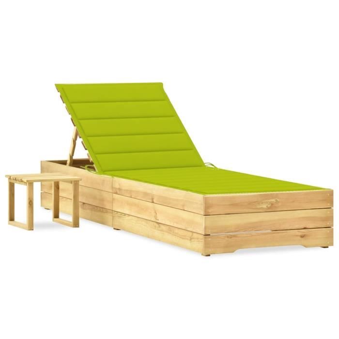 VidaXL Chaise longue de jardin avec table et coussin Pin imprégné