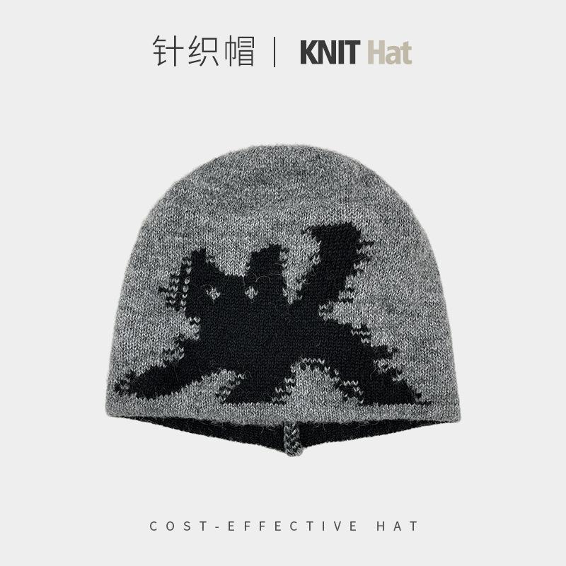 ins wind cartoon cat knitted hat women's autumn and winter warm ear protection wool hat versatile face small cold hat