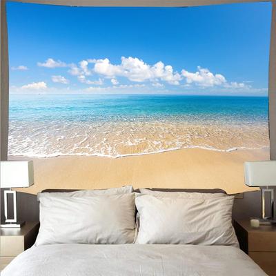 Schöne Meeresstrand Blauer Himmel Landschaft Wandteppich Polyester Wandtuch Kunst Wandteppich Wandbehang Meereswelle Thema Heimdekorationen