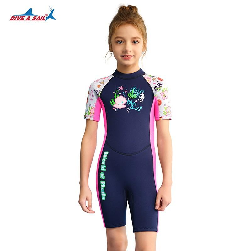Kids 1.5mm Neoprene Wetsuit Short Sleeve Full Body Dive Suit Snorkeling Swimming Surfing Girls Winter Summer Use