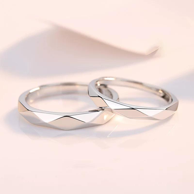 S999 Sterling Silver Adjustable Rhombus Band - Niche Design Couples Ring Set
