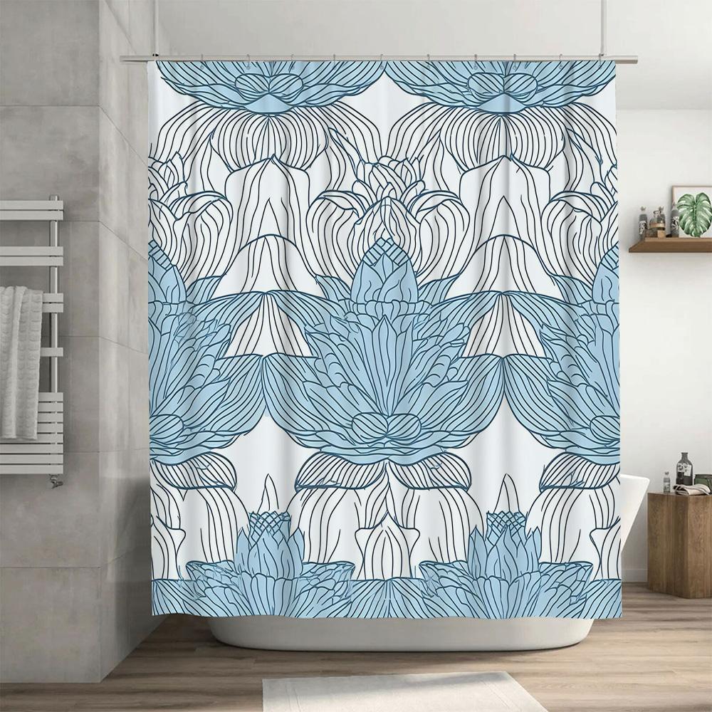Fancy Blue Bath Shower Curtain Beautiful Floral Design for Bathroom Decor Privacy Protection Easy Installation (Blue)