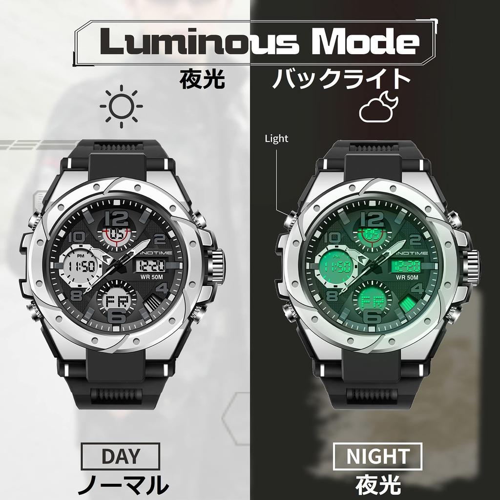 Findtime Digital Watch for Men, Digital-Analog, Wristwatch, Waterproof, Military Watch, Stopwatch, Sports, Dual Time, Stylish, Alarm, LED, Alarm