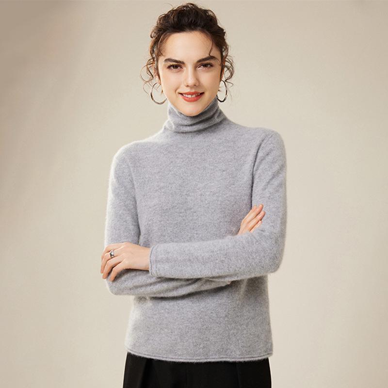 Women's High Neck Loose Fit 100% Pure Cashmere Sweater - Warm Knit Pullover