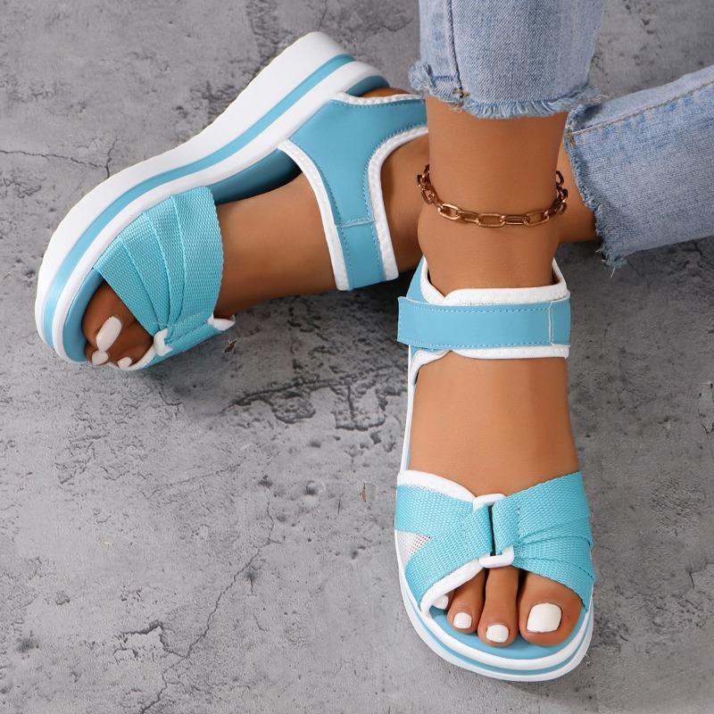 New Women's Flat Thick Sole Beach Sandals Magic Tape Adjustable Casual Summer Shoes