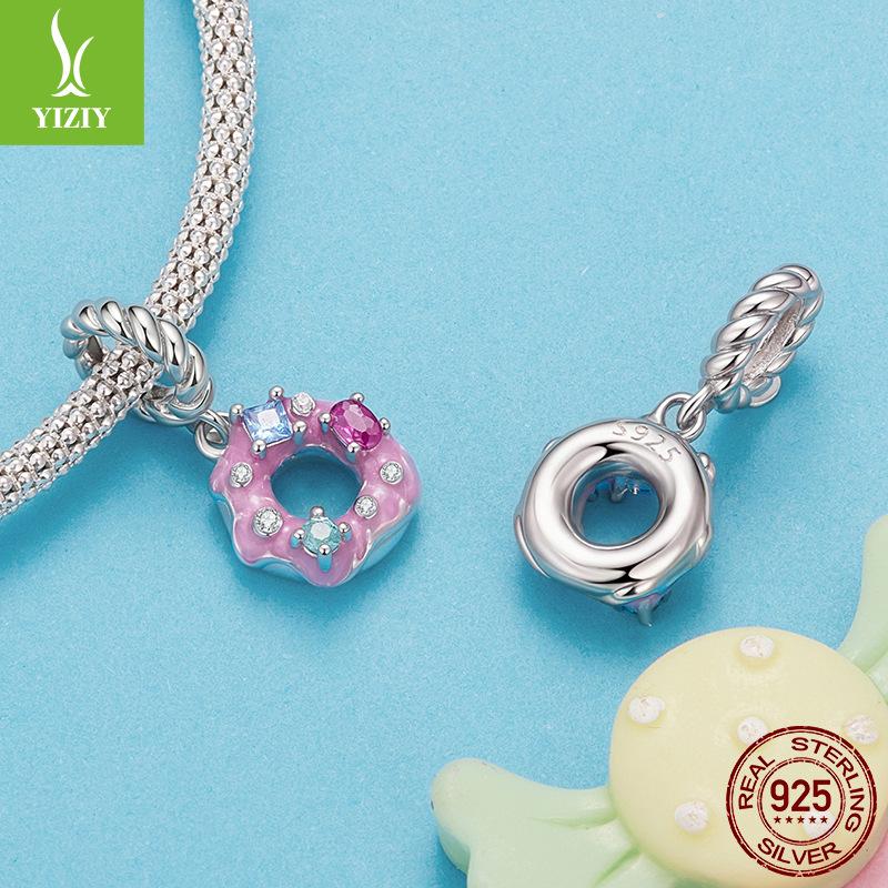 Dream Sweet Donut Candy Pendant Accessories S925 Sterling Silver Girl Heart Dessert Diy Beads