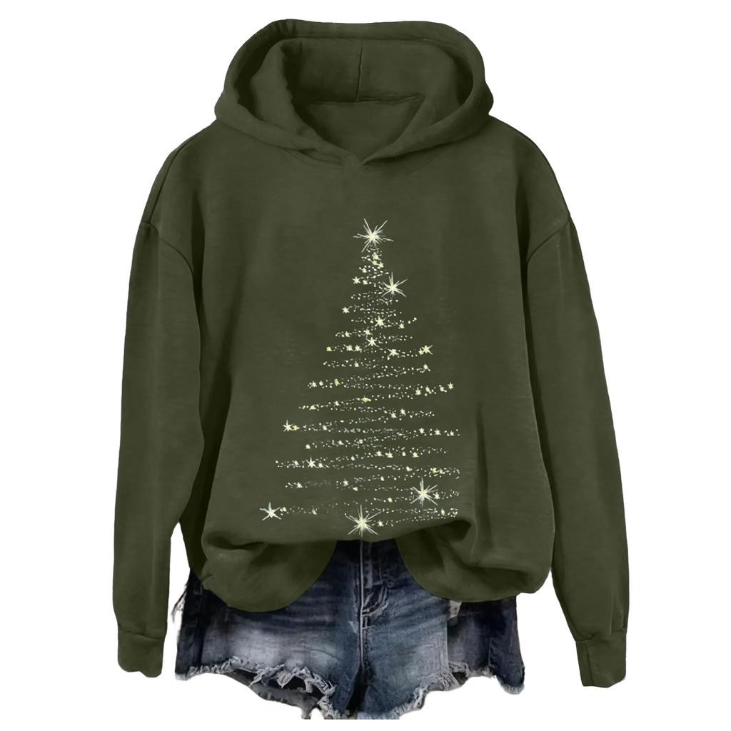 Ladies' Christmas Printed Casual Long Sleeved Round Neck Sports Hoodie Top