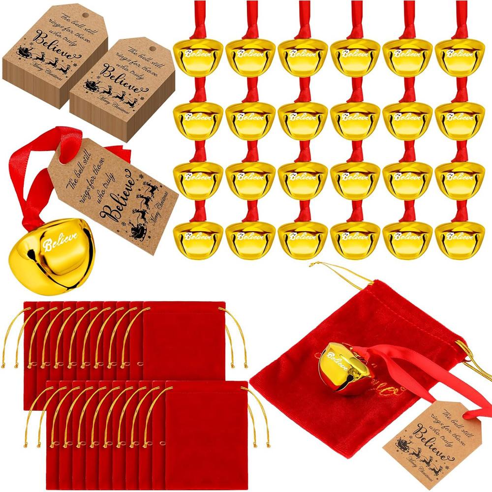 The Polar Santa Sleigh Bell Gift Reindeer Bell Christmas Believe Bell Ornaments Bulk Xmas Party Gifts Favors Red Velvet Bag