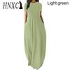 HNXC Women Casual Loose Long Dress O-Neck Short Sleeve Summer Beach Dress Elegant Party Dress
